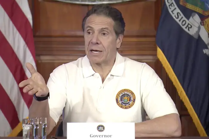 Governor Cuomo in a white polo shirt during the March 21 2020 press conference